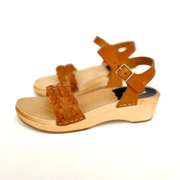 $350 NEW Swedish Hasbeens Tanja Brown Low Wood Leather Sandals Womens US 6 - Picture 4 of 9
